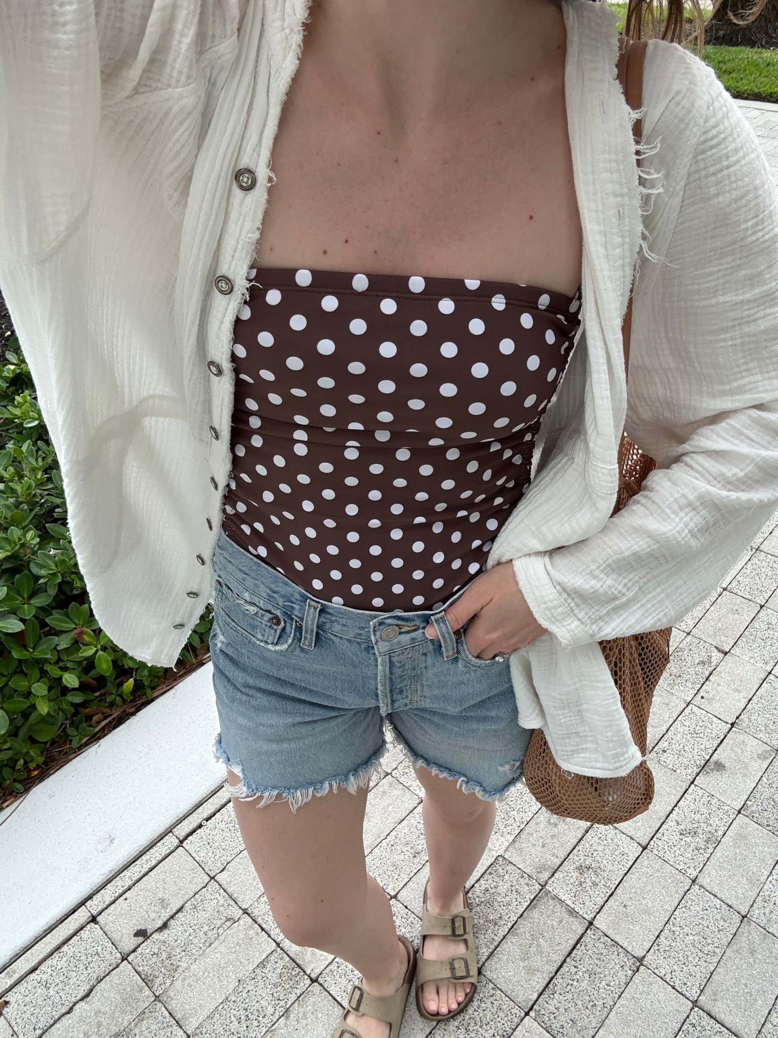 adorable one piece swim suit and so flattering, wearing a small! denim shorts tts, some of my favorites I’ve had for years! Button down is old fp, linked similar 

Vacation outfit, beach outfit 

#LTKSwim #LTKSeasonal