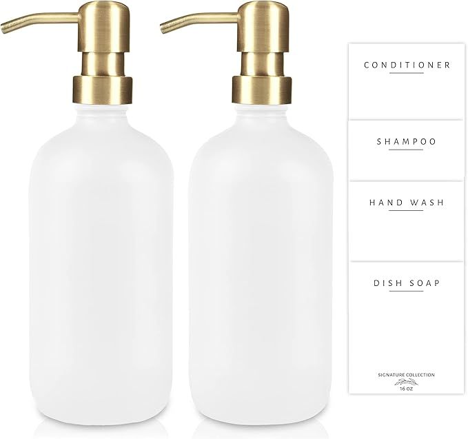 Amazon.com: Emerson Essentials Double Glass Soap Bottle Dispensers, 2 Pack with Anti-Rust Pumps, ... | Amazon (US)