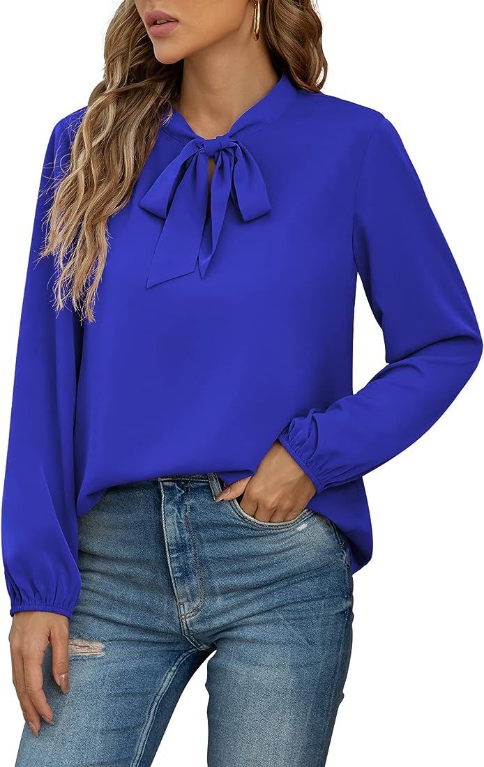 CZYINXIAN Womens Dressy Chiffon Blouse Long Sleeve Casual Tie Neck Shirt Tops | Amazon (US)