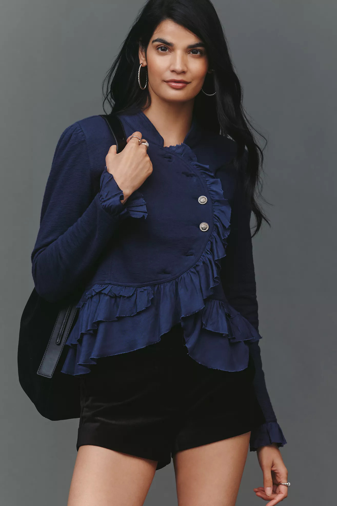 By Anthropologie Curved Ruffle Military Cardigan Top | Anthropologie (US)