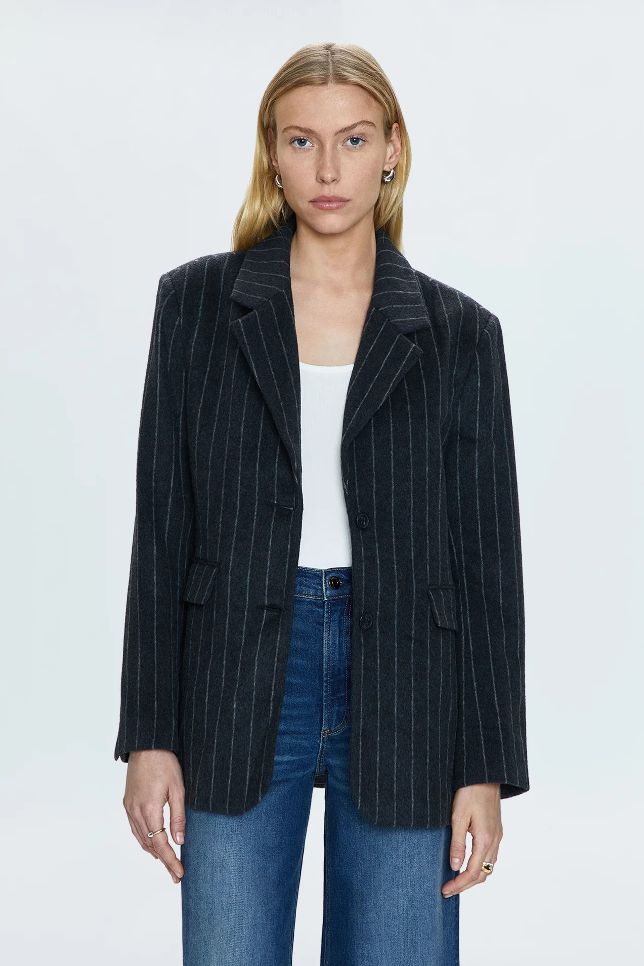 Jane Oversized Blazer - Charcoal Stripe | Pistola Denim
