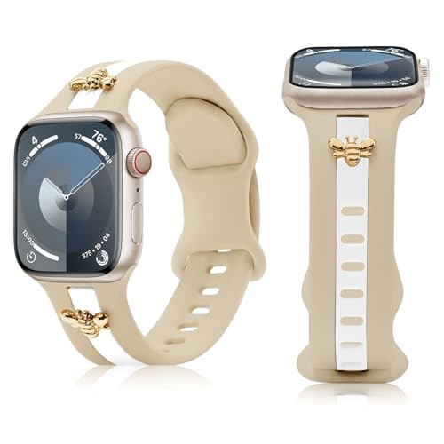 Silicone Strap for Apple Watch Band Series 11 10 9 8 7 6 5 4 3 SE Ultra, Stylish Bracelet with Go... | Amazon (US)
