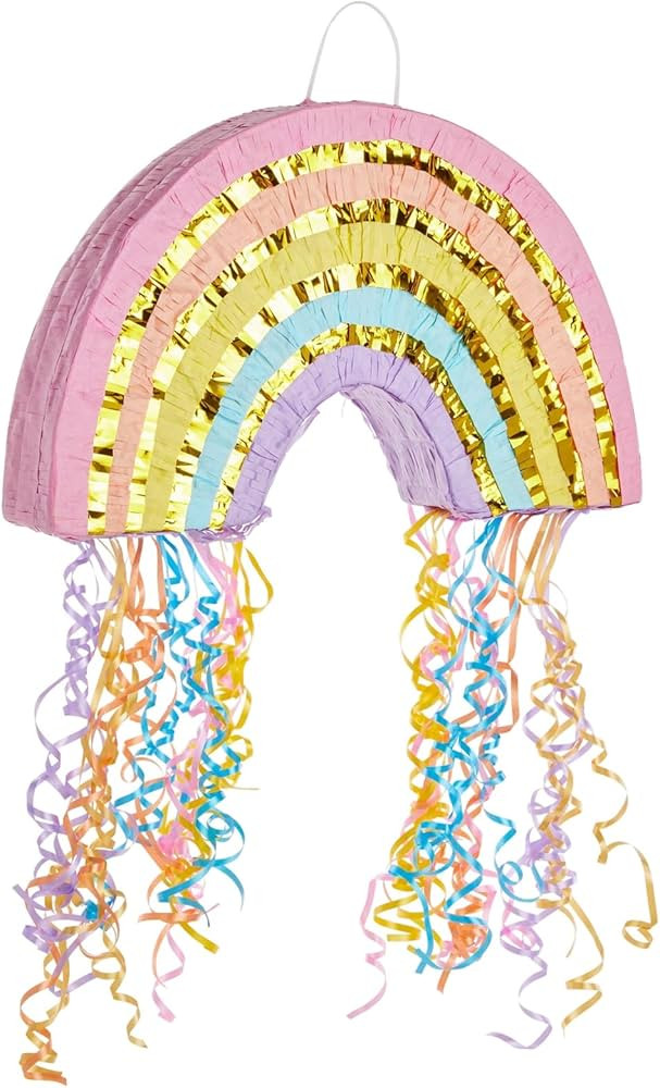 Rainbow Pull String Pinata for Pastel Birthday Decorations, Gender Reveal Party Supplies (Small, ... | Amazon (US)