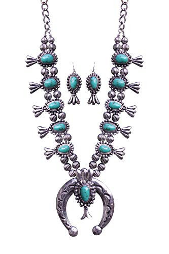 Turquoise Vintage Squash Blossom Metal Statement Necklace/w Earrings (531) | Amazon (US)