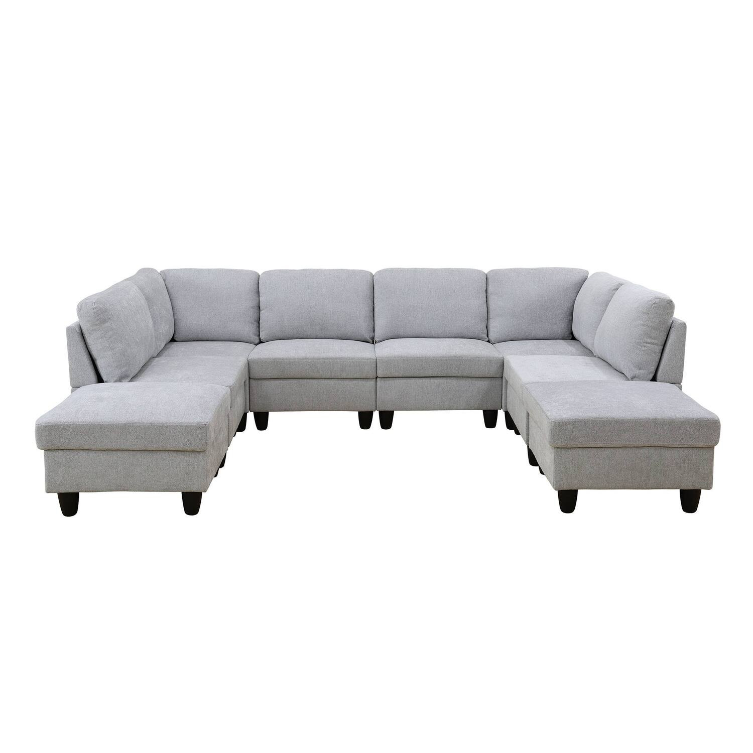Boyel Living - 8 Piece Modular Corduroy Sofa Set Movable DIY Sectional - Light Gray | Best Buy U.S.