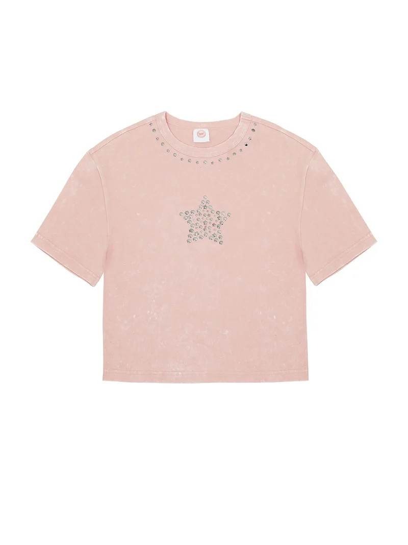 Wonder Nation Girls Short Sleeve Embellished Trend Tee, Sizes 4-18 & Plus | Walmart (US)