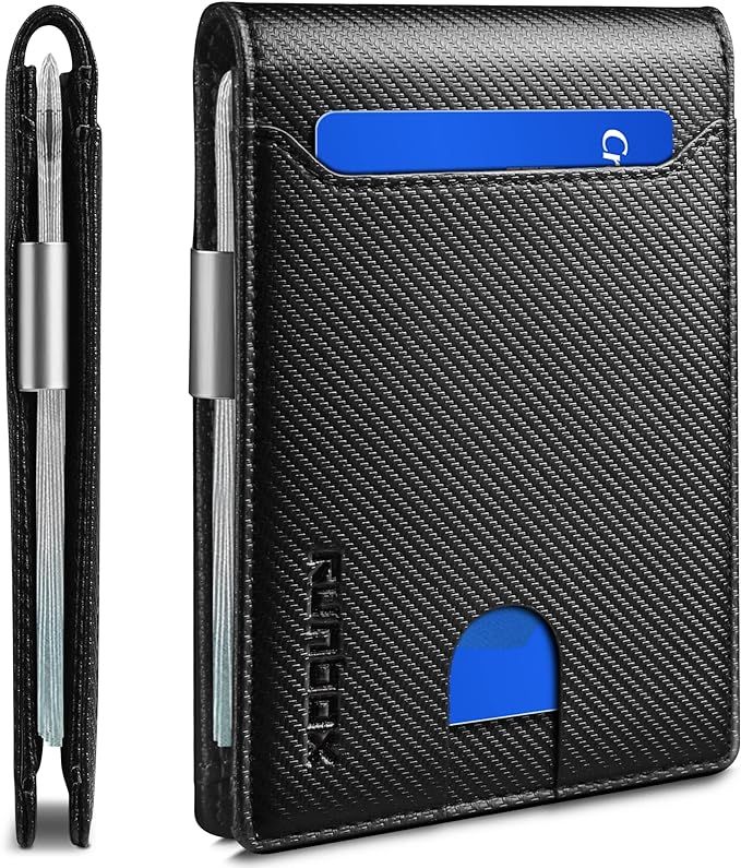 RUNBOX Slim Wallets for Men - Leather Money Clip Mens Wallet - RFID Blocking Front Pocket Bifold ... | Amazon (US)