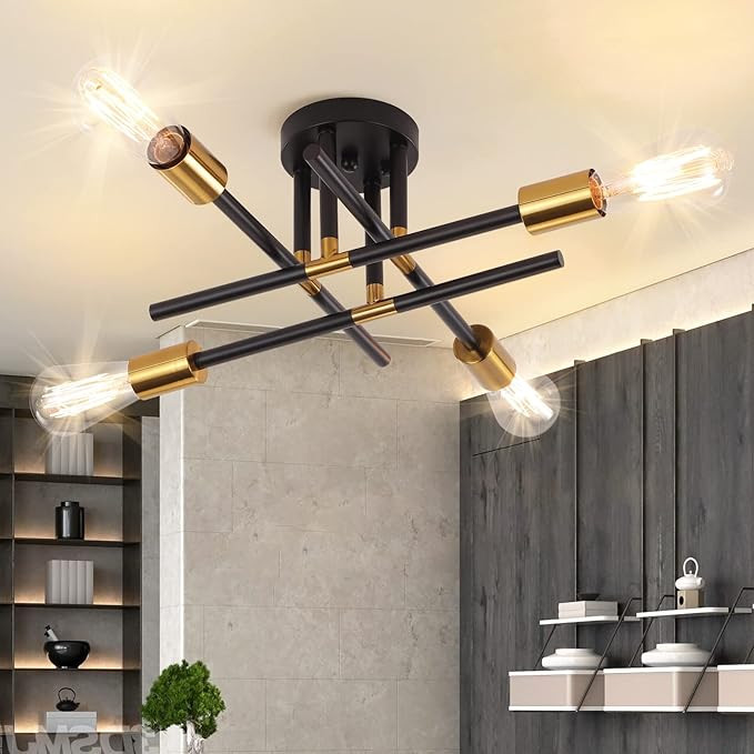 Corlaceling 4 Lights Sputnik Light Black and Gold Chandelier Modern Semi Flush Mount Ceiling Ligh... | Amazon (US)