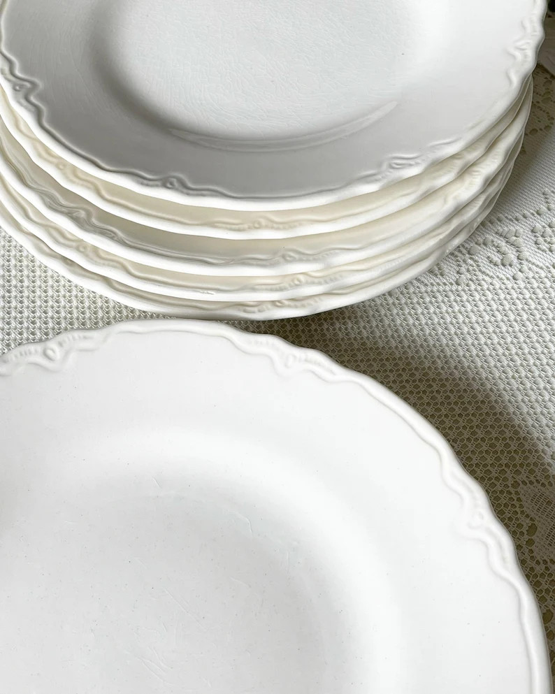 LUNCHEON PLATE 7” Distressed Rustic Shabby Imperfect Vintage Ironstone Scio Ramson White Salad ... | Etsy (US)