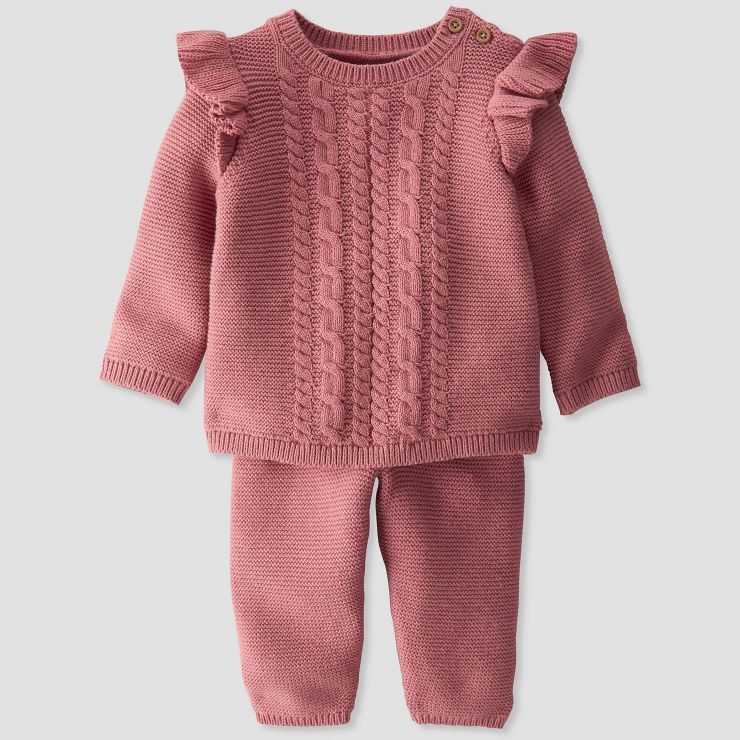 little Planet By Carter's Baby 2pc Organic Cotton Sweater and Bottom Set - Pink | Target