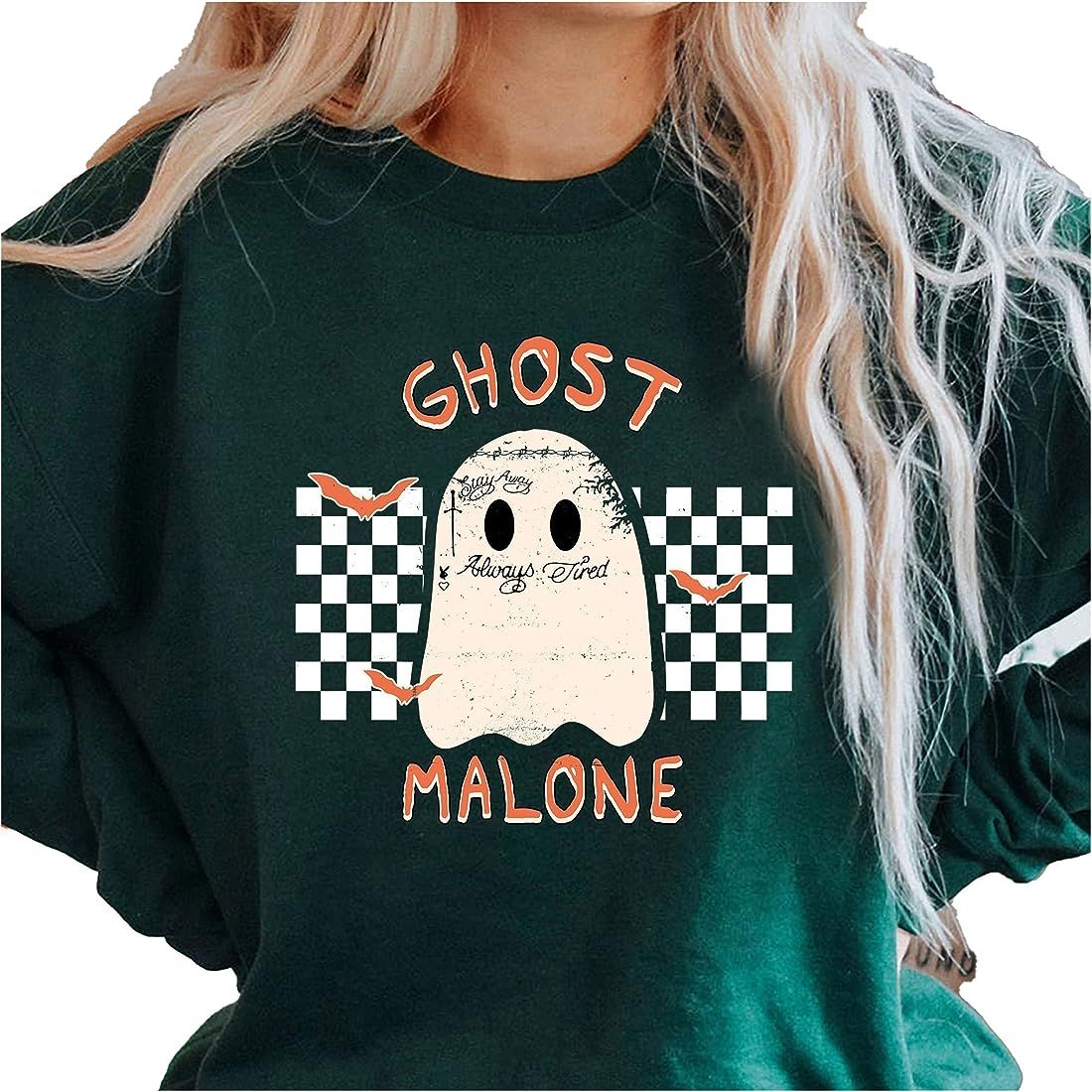 Ghost Malone Sweatshirt, Stay Away Always Tired Sweatshirt, Halloween Fall Unisex Sweater Shirt Crew | Amazon (US)