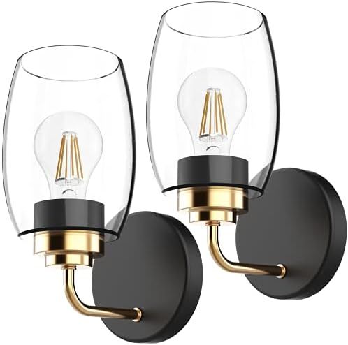 Hamilyeah Wall Sconces Set of Two, Black and Gold Wall Sconce Lighting Fixtures with Champagne Glass | Amazon (US)