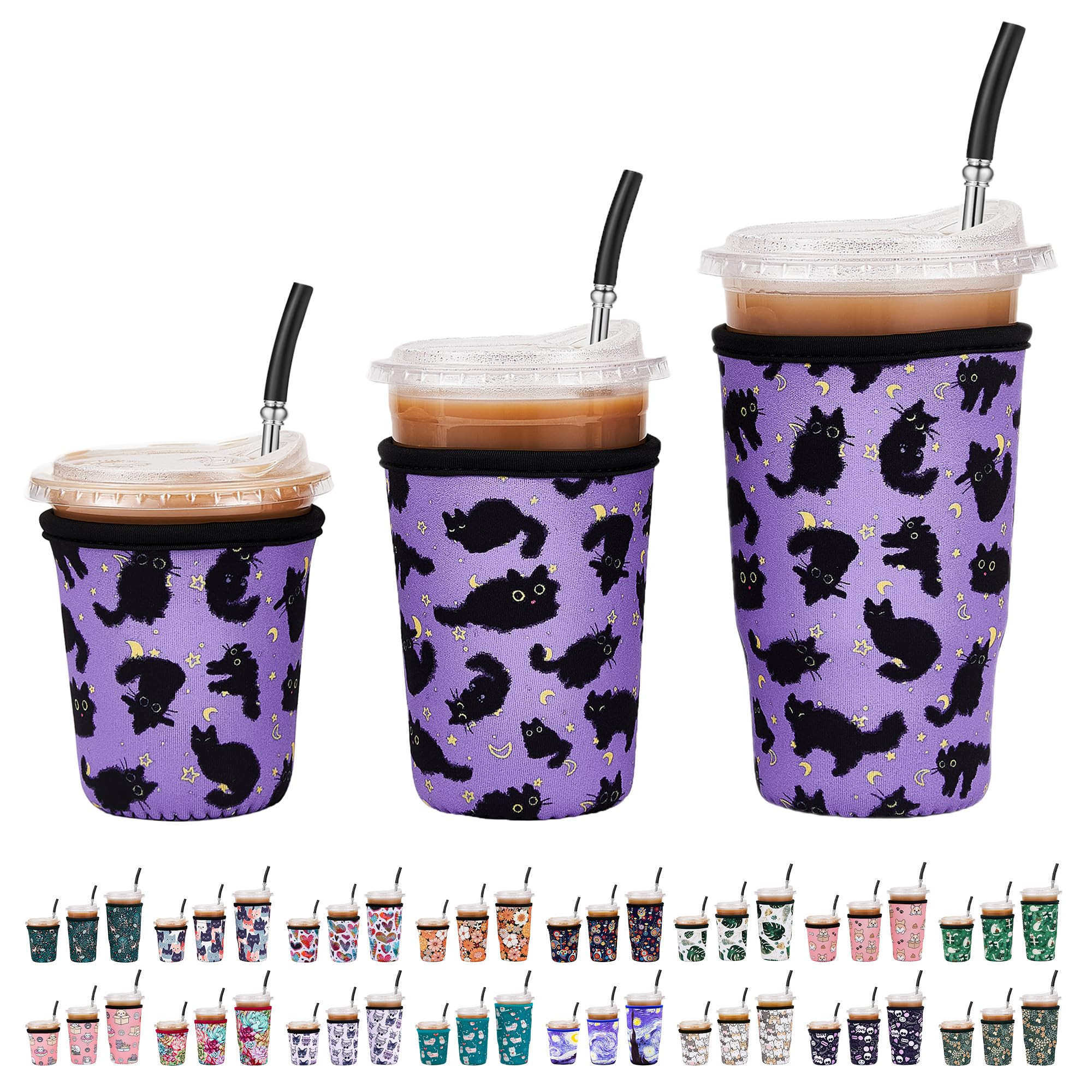 3 Pack Reusable Insulated Neoprene Iced Coffee Sleeves & Coffee Cup Holder, Universal Fit 16-32oz... | Amazon (US)