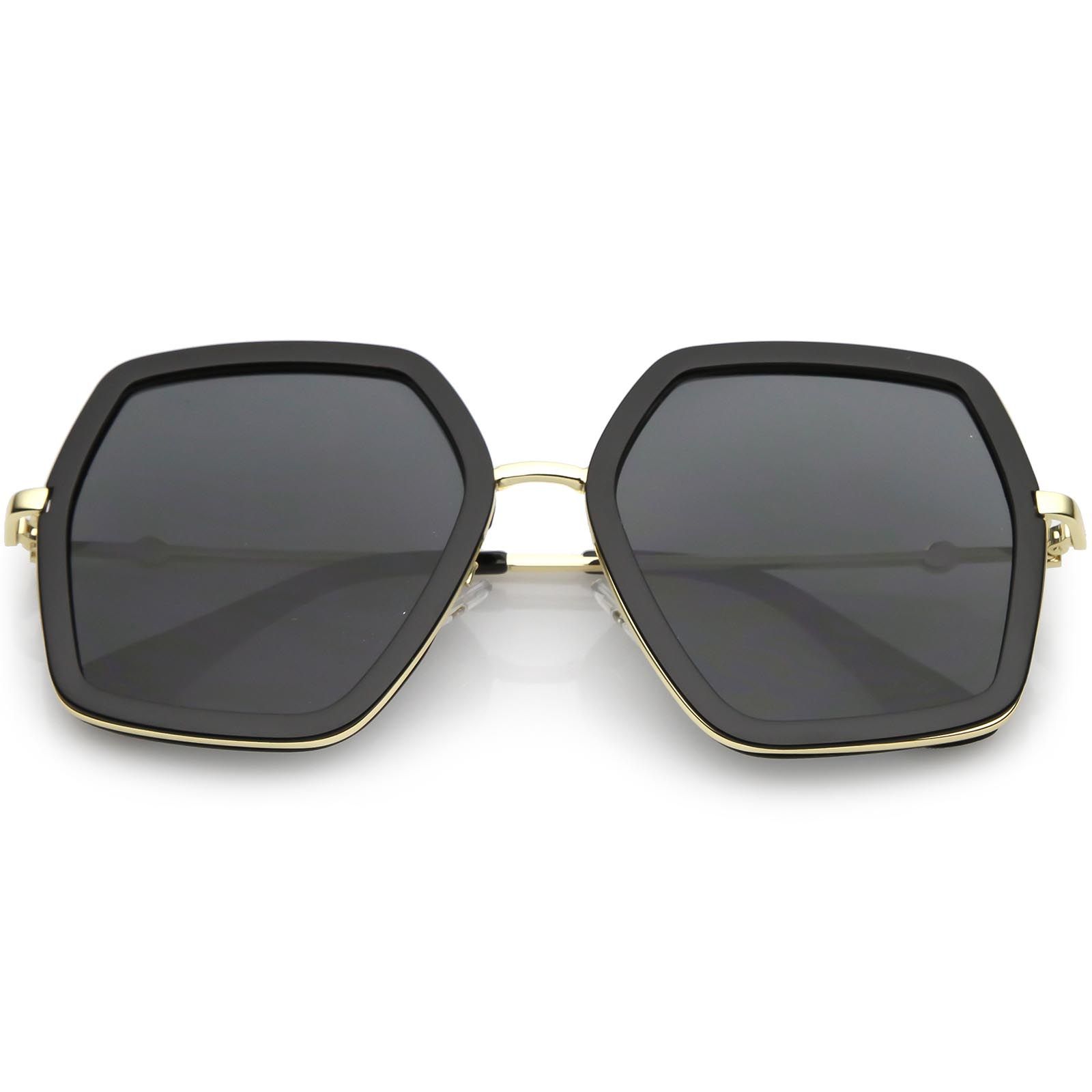 Oversize Square Geometric Sunglasses Metal Arms Gradient Flat Lens 54mm (Black / Smoke) | Walmart (US)