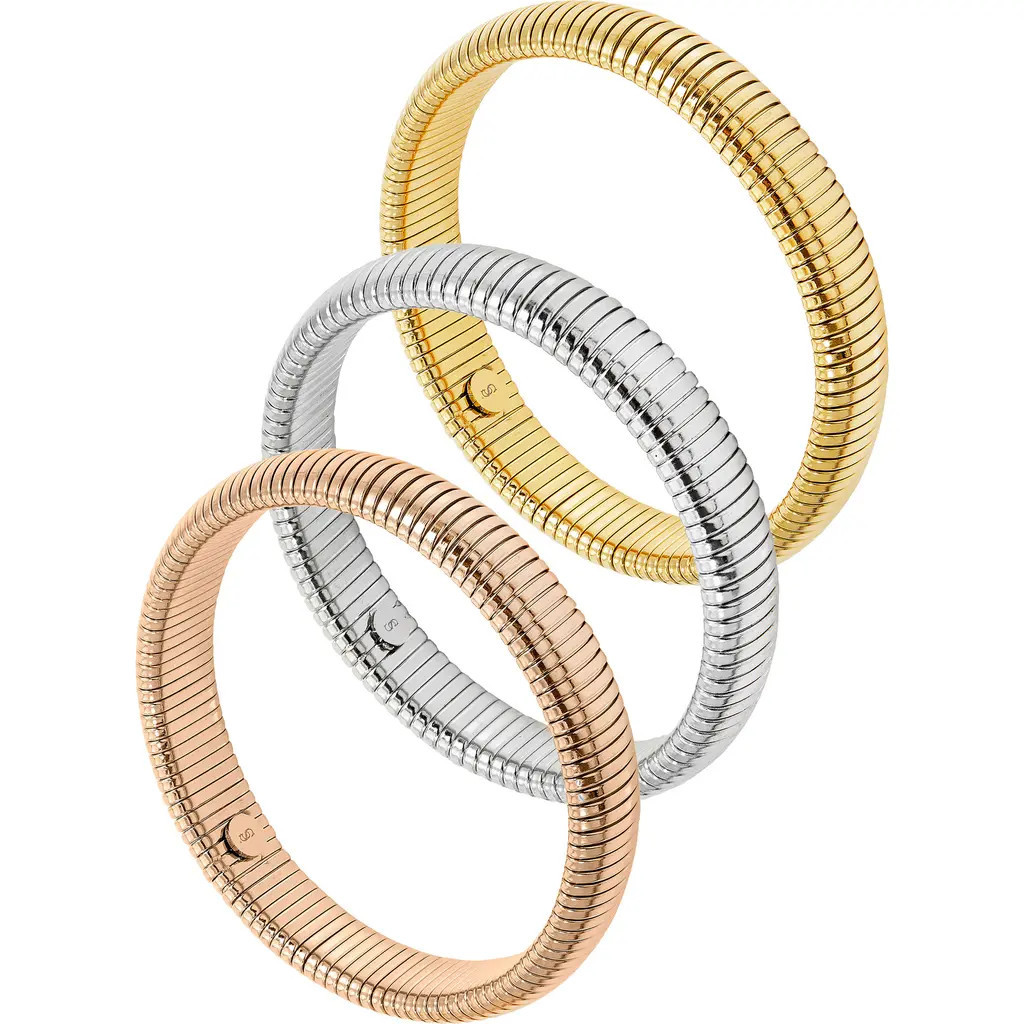 SAVVY CIE JEWELS Set of 3 Tri-Tone Flexible Bangle Bracelets in Gold at Nordstrom Rack | Nordstrom Rack