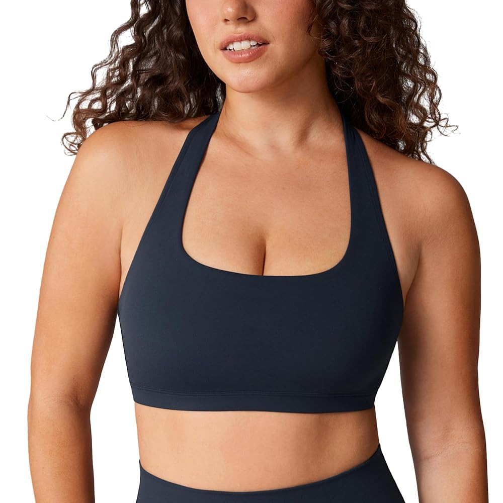 Hugcurve Detachable Halter Sports Bra Racerback for Women Padded Square Neck Open Back Yoga Worko... | Amazon (US)