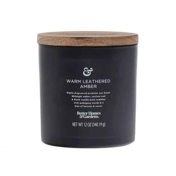 Better Homes & Gardens Black Warm Leathered Amber 12oz Scented 2-wick Candle | Walmart (US)