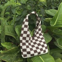 Checkerboard Crochet Bag, Baguette Shoulder Purse, College Top Handle Square Chic Bag | Etsy (US)