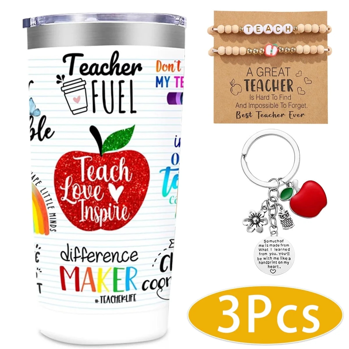 Teacher Gifts for women Teacher Appreciation Gifts with Tumbler Cup Apple Keychain Bracelet for B... | Walmart (US)