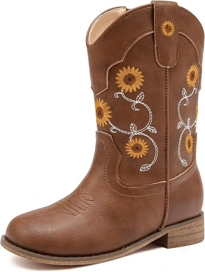 Floral Embroidered Girls Cowgirl Boots Western Cowboy Boots For Toddler To Big Kids Square Toe Mi... | Amazon (US)