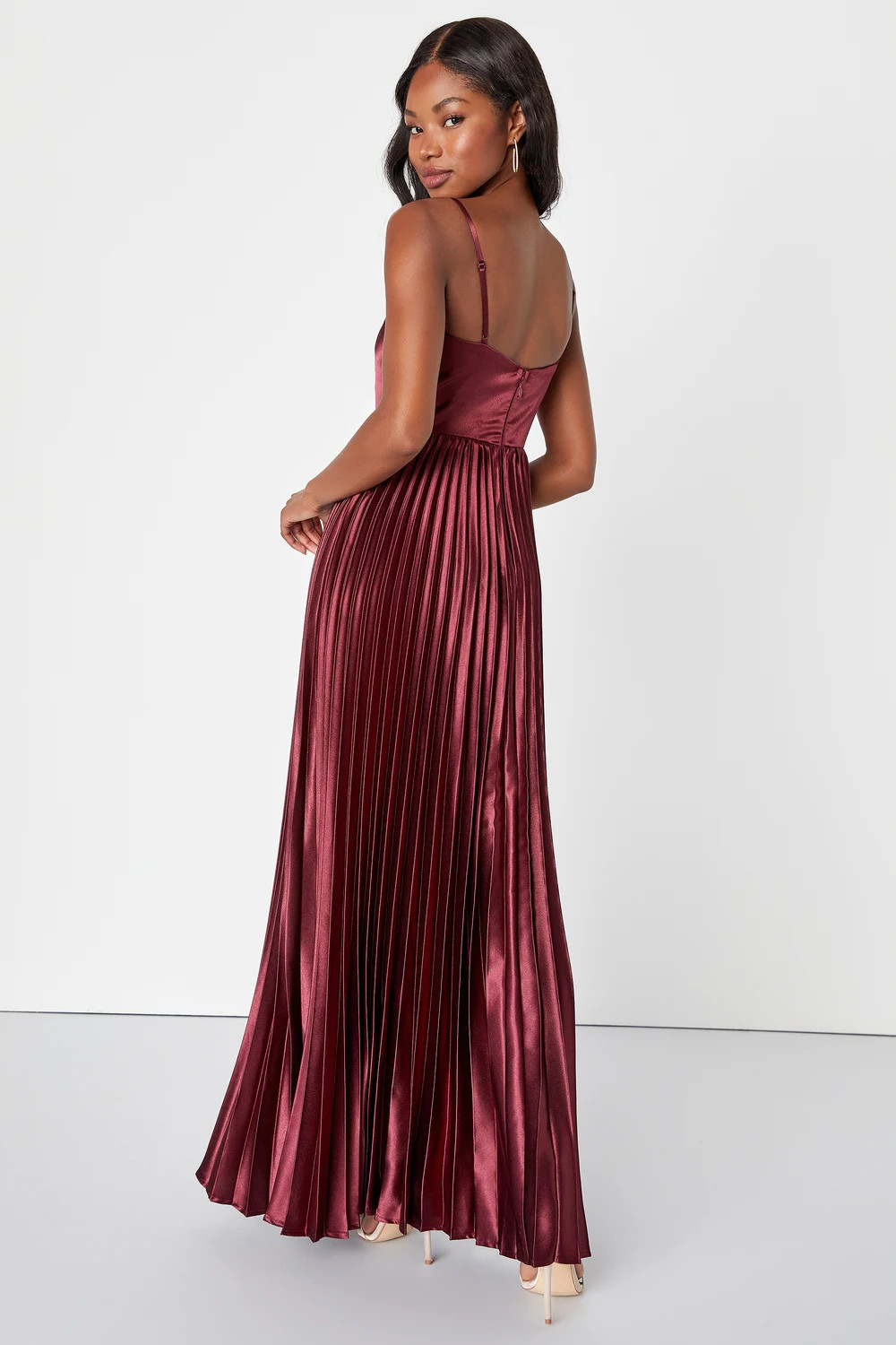 Exceptional Sophistication Burgundy Satin Pleated Maxi Dress | Lulus (US)
