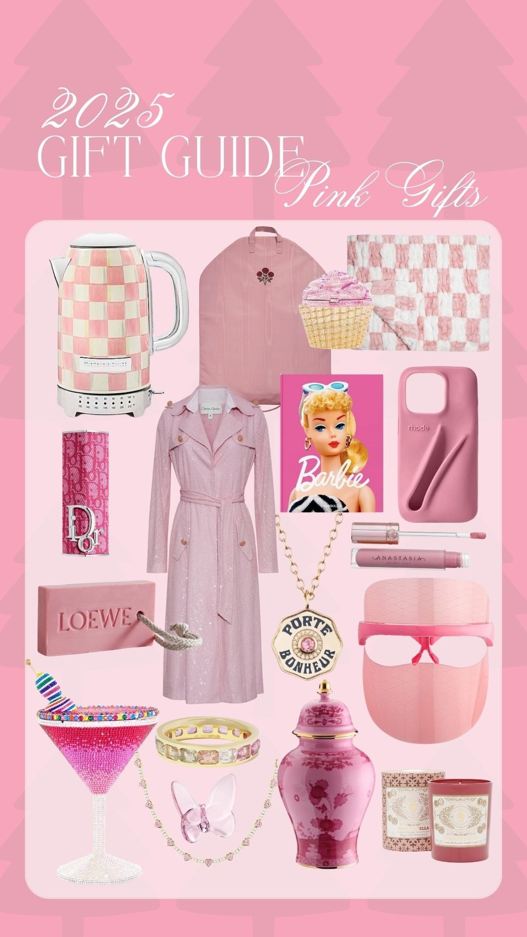 2025 GIFT GUIDE: The Pink Guide

All different price points with gifts of all kinds!! I have most of these and love with a few on the wish list! Great Blanket for everyone in the family, all ladies need the rhode phone case, a good garment bag for travel, the new Mackenzie Childs tea kettle comes in several colors, Judith Lieberman anything, collectors items, and beauty of course!!

#LTKHoliday #LTKGiftGuide