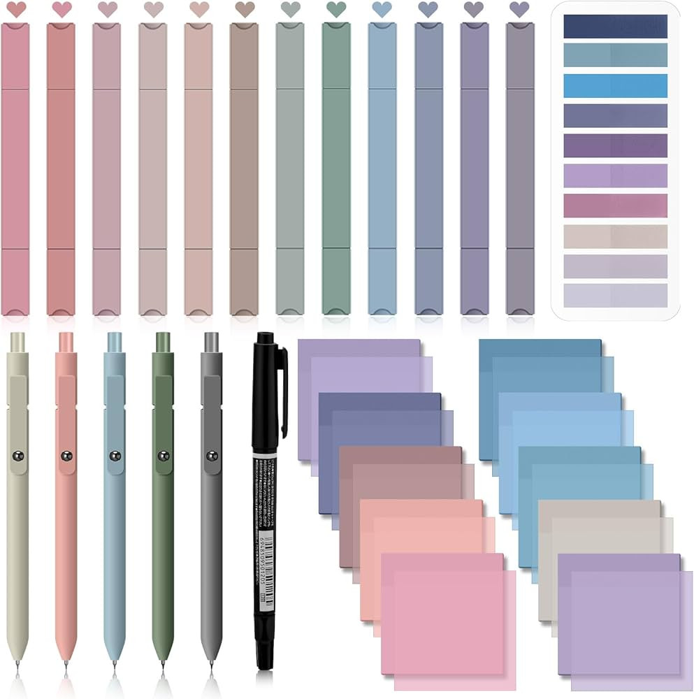 Jutom 38 Pcs Book Annotation Kit Aesthetic Highlighters Gel Pens Set Sticky Notes Tabs Markers Du... | Amazon (US)