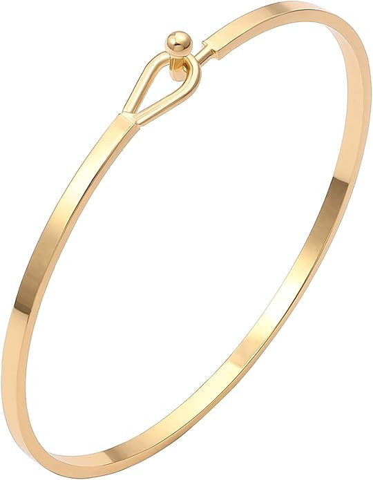 Dainty Gold Bar Bracelet for Women Simple Delicate Thin Cuff Bangle Hook Bracelet 18K Gold Plated... | Amazon (US)