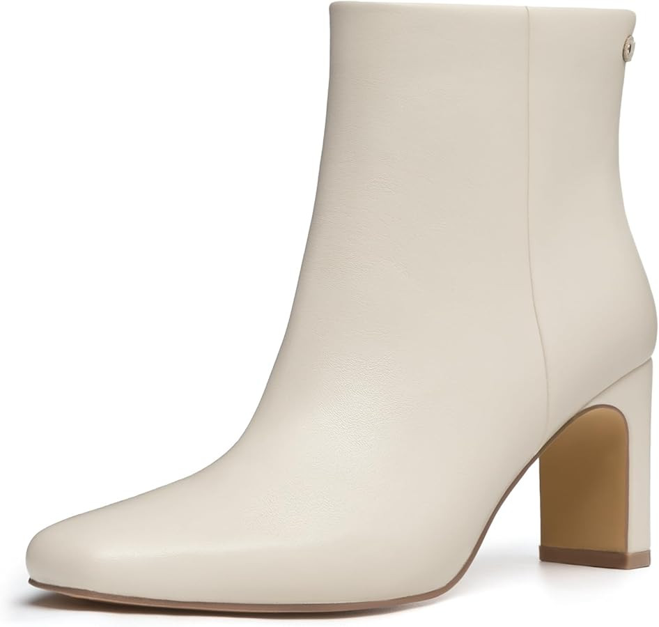 Athlefit Women's Ankle Boots Fashion Square Toe Chunky Heeled Short Boots with Side Zipper | Amazon (US)