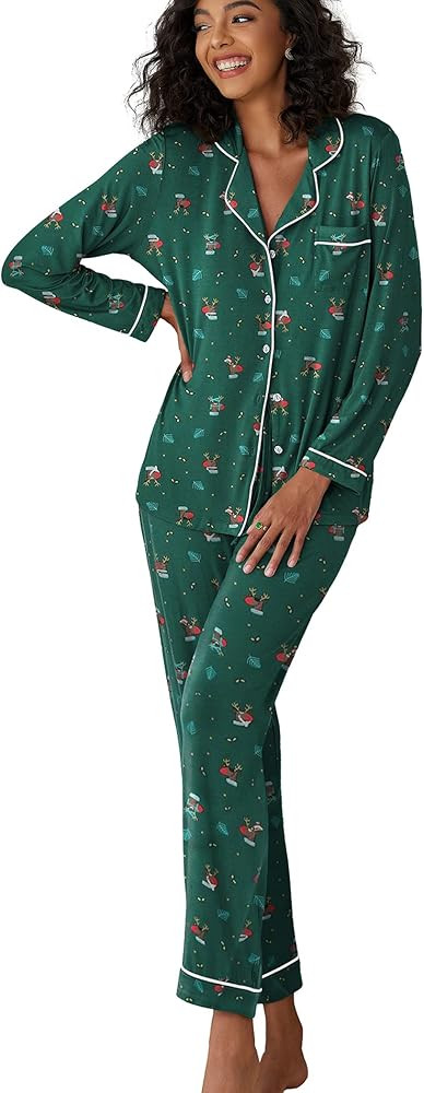 Ekouaer Pajamas Women's Long Sleeve Sleepwear Soft Button Down Loungewear Pjs Lounge Set Nightwea... | Amazon (US)
