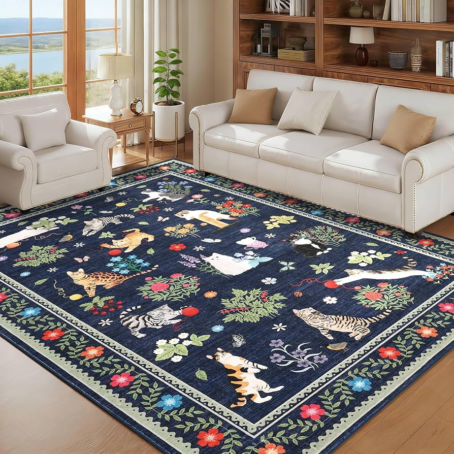 Garvee Washable Rugs for Living Room 9x12 Bedroom Area Rug with Non Slip Backing, Stain Resistant... | Amazon (US)