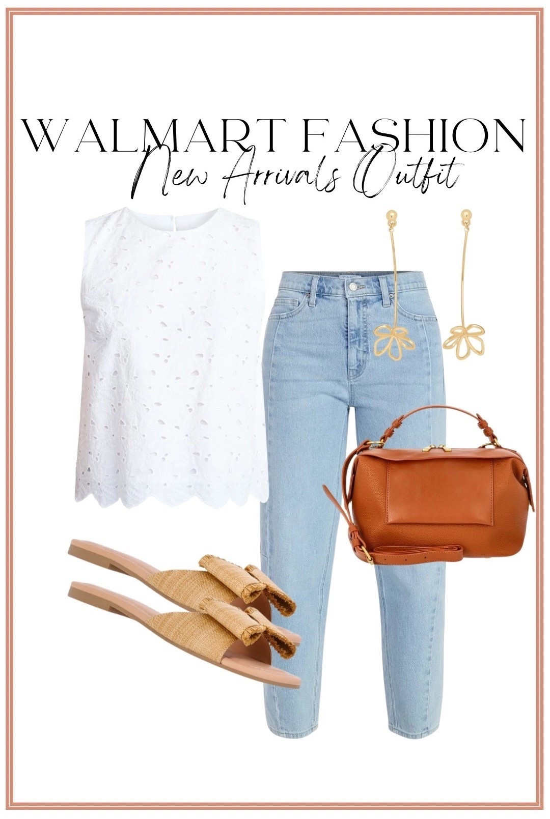 Another Walmart new arrival outfit I’m obsessed with 🤍👡

This white eyelet tank is such a beautiful spring staple. The scalloped hem + delicate cutout detail give it that boutique feel without the boutique price. It’s lightweight, breathable, and perfect for layering or wearing on its own.

Styled it with light wash straight-leg jeans (such a great everyday fit!) and these neutral textured slide sandals that are easy, comfy, and perfect for warmer days. Added a warm brown crossbody and simple gold statement earrings to pull it all together 🤎✨

This look feels classic, effortless, and so versatile — perfect for church, brunch, travel days, or just everyday mom life.

All affordable Walmart finds linked in LTK 💫

#WalmartStyle #WalmartFashionFinds #SpringOutfits #AffordableStyle #EyeletTop #StraightLegJeans #EverydayOutfit #MomLifeStyle #BudgetFashion #CasualSpringStyle #LTKFinds #WalmartHaul