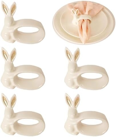 Easter Bunny Porcelain Napkin Rings Set of 6, Rabbit Napkin Ring Holders, White Bunny Ceramic Nap... | Amazon (US)
