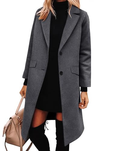 ANRABESS Womens Peacoat Notched Lapel Collar Single-Breasted Trench Coats Loose Casual Long Jacket 2025 Fall Winter Outerwear Deep Grey X-Large | Amazon (US)