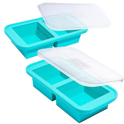 Souper Cubes 2 Cup Silicone Freezer Tray with Lids, Perfect for Storing Lasagna, Leftovers, Sauces, Portioned Meals and More, Silicone Soup Freezer Molds for Meal Prepping - Aqua - 2-Pack | Amazon (US)