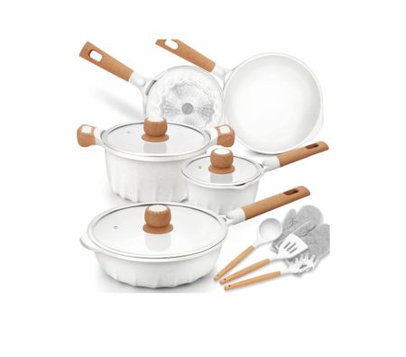 Cookware Set Nonstick 100% PFOA Free Induction Pots and Pans Set with Cooking Utensil 13 Piece – White

#LTKsalealert #LTKFind #LTKhome