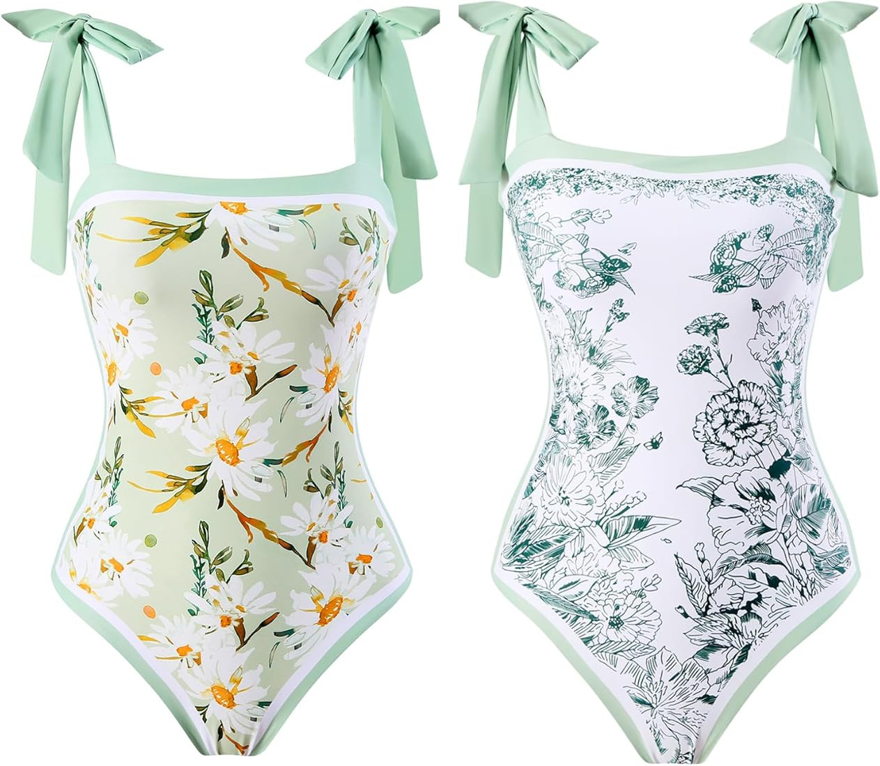 Meyeeka Reversible One Piece Bating Suit for Women Tummy Control Floral Swimuit Tie-Shoulder Mono... | Amazon (US)