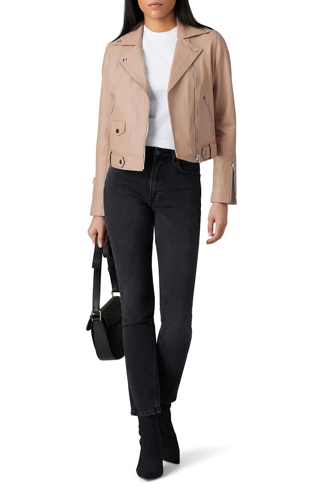 Slate & Willow Nude Classic Leather Moto Jacket | Rent The Runway