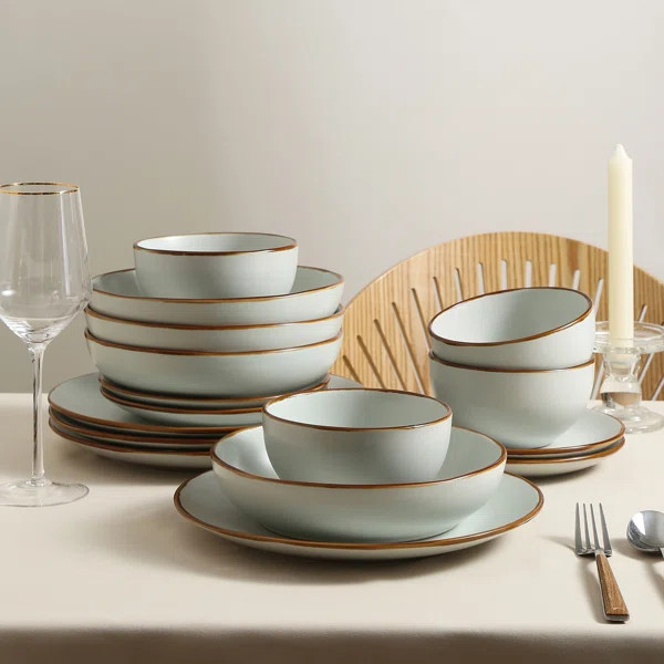 Light Green Stone + Lain Brasa Stoneware Dinnerware Set (Part number: BLB1346-B010002) (Set of 16... | Wayfair Professional