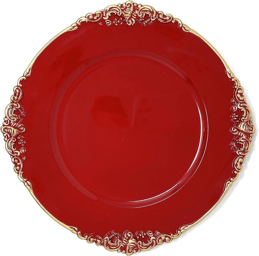 allgala 13-Inch 6-Pack Heavy Quality Round Charger Plates-Floral Red-HD80348 | Amazon (US)