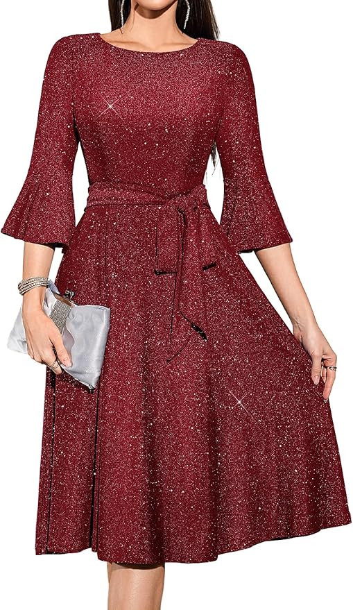 HomRain Women's Church Dresses for 2025 Wedding Guest Cocktail Tea Party Bell Sleeve Vintage Even... | Amazon (US)