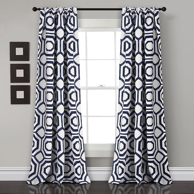 Lush Decor, Navy Octagon Blocks Room Darkening Window Curtain Panel Pair, 84" x 52", 0 | Amazon (US)