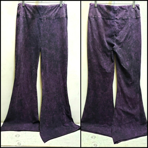 ZENANA 2X purple mineral wash bell bottom stretch leggings party festival wear | Poshmark