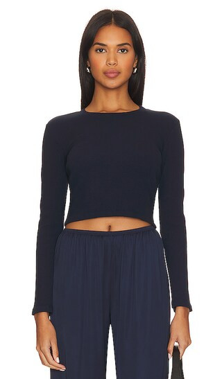 Rib Crop Long Sleeve in Navy | Revolve Clothing (Global)