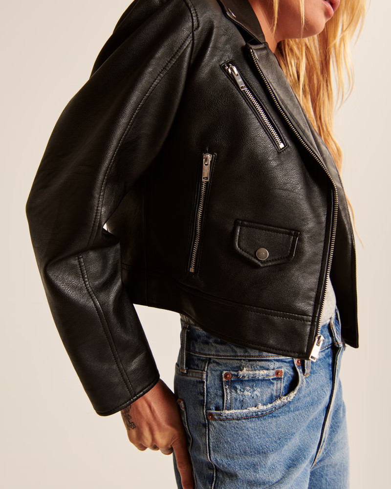 Vegan Leather Wedge Biker Jacket | Abercrombie & Fitch (US)