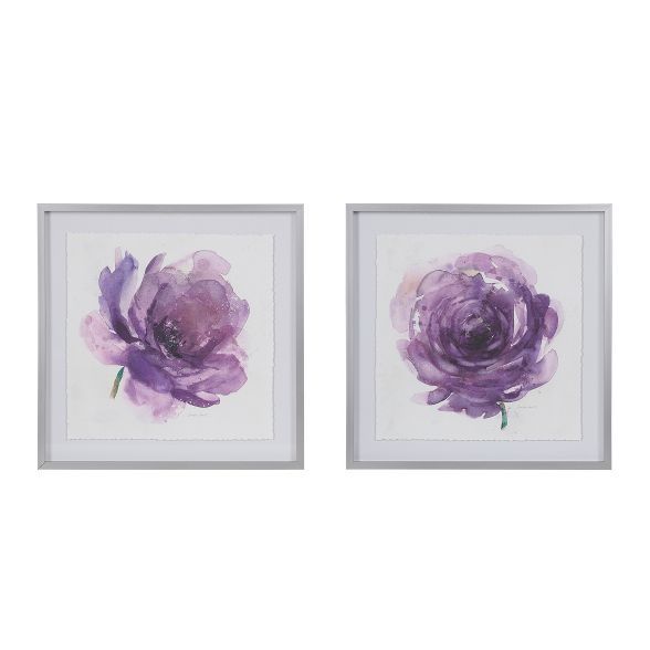 (Set of 2) 25" Square Purple Ladies Rose Decorative Wall Art Frame Purple | Target