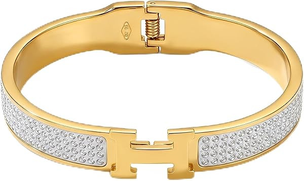 18K Gold and Silver Plated Bangle Bracelet for Women, Stainless Steel Bracelet with Cubic Zirconi... | Amazon (US)