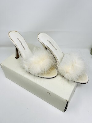 Vintage VICTORIA’S SECRET Ivory Marabou High Heel Satin Boudoir Shoes Heels Sz 7  | eBay | eBay US