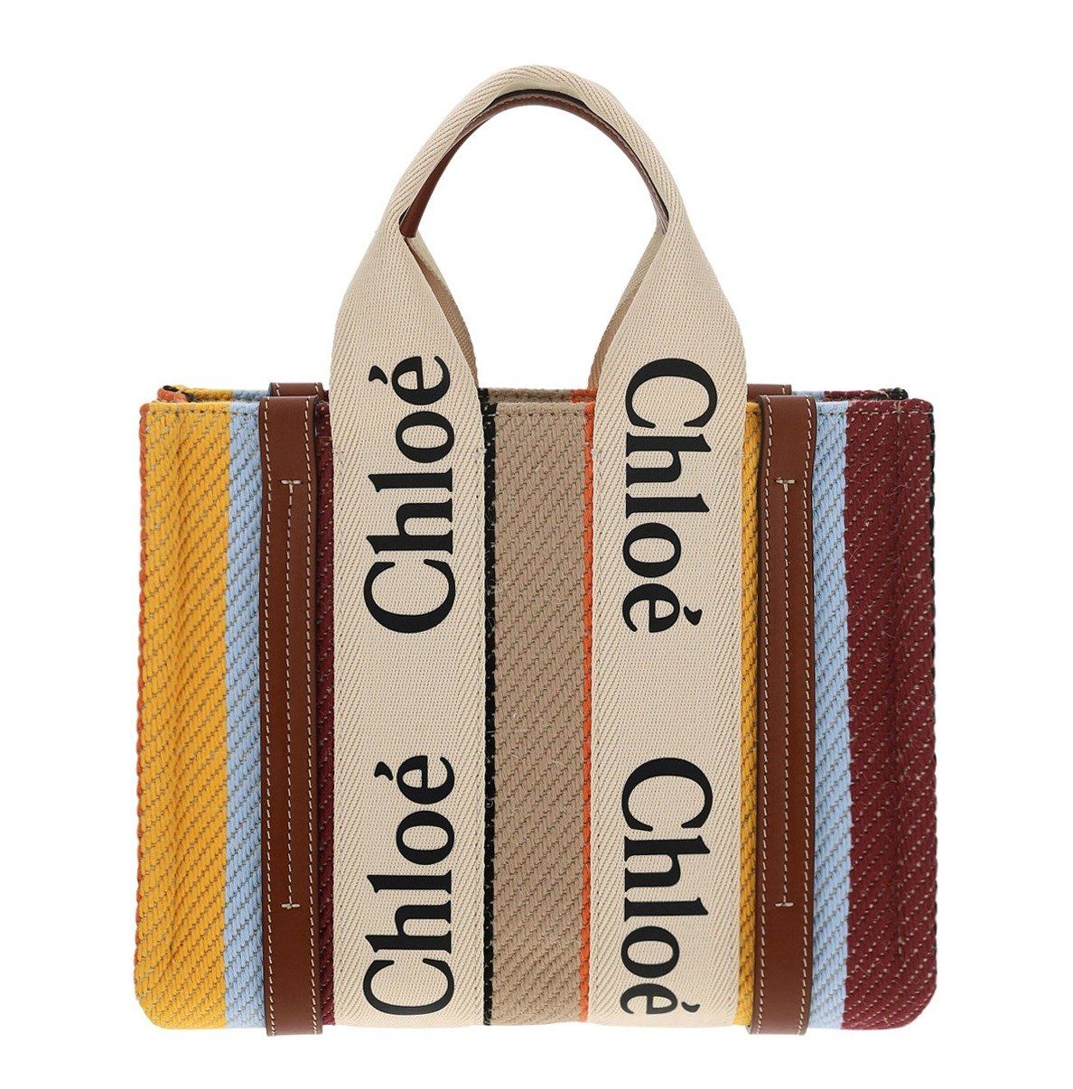 Chloé Woody Logo Printed Striped Small Tote Bag | Cettire Global