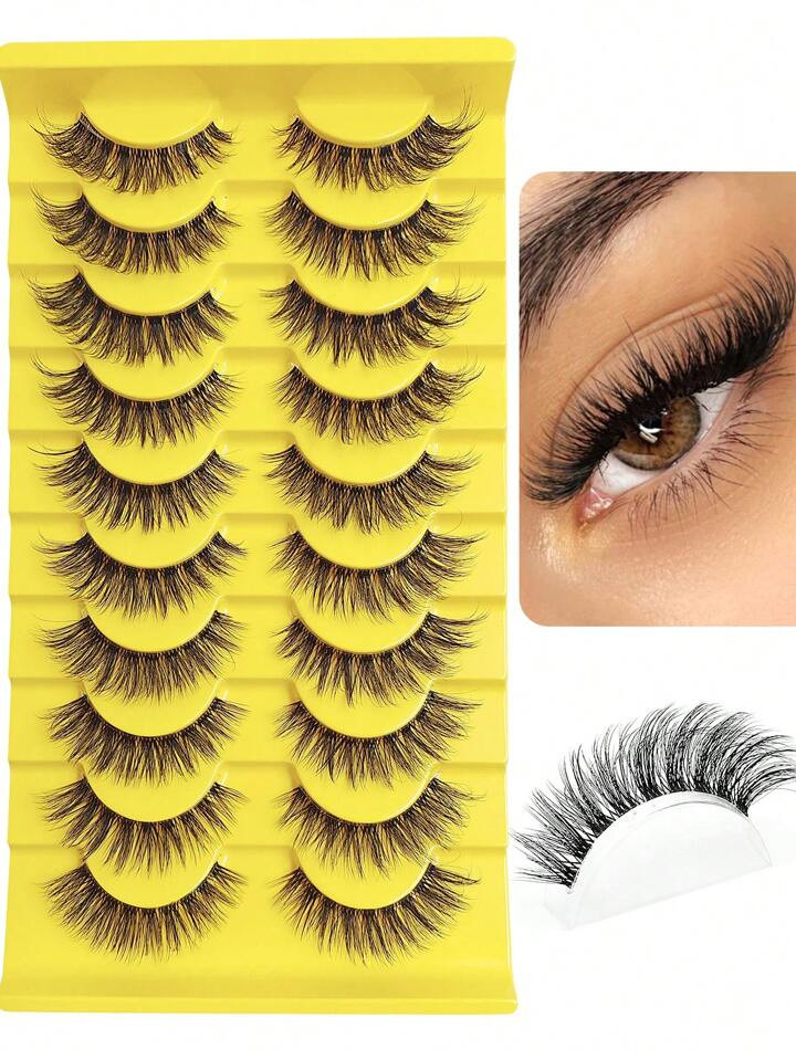 New Natural Look 10 Pairs 3D Faux Mink Lashes Fluffy Cat Eye Lashes Manga Lashes Clear Band Lashe... | SHEIN